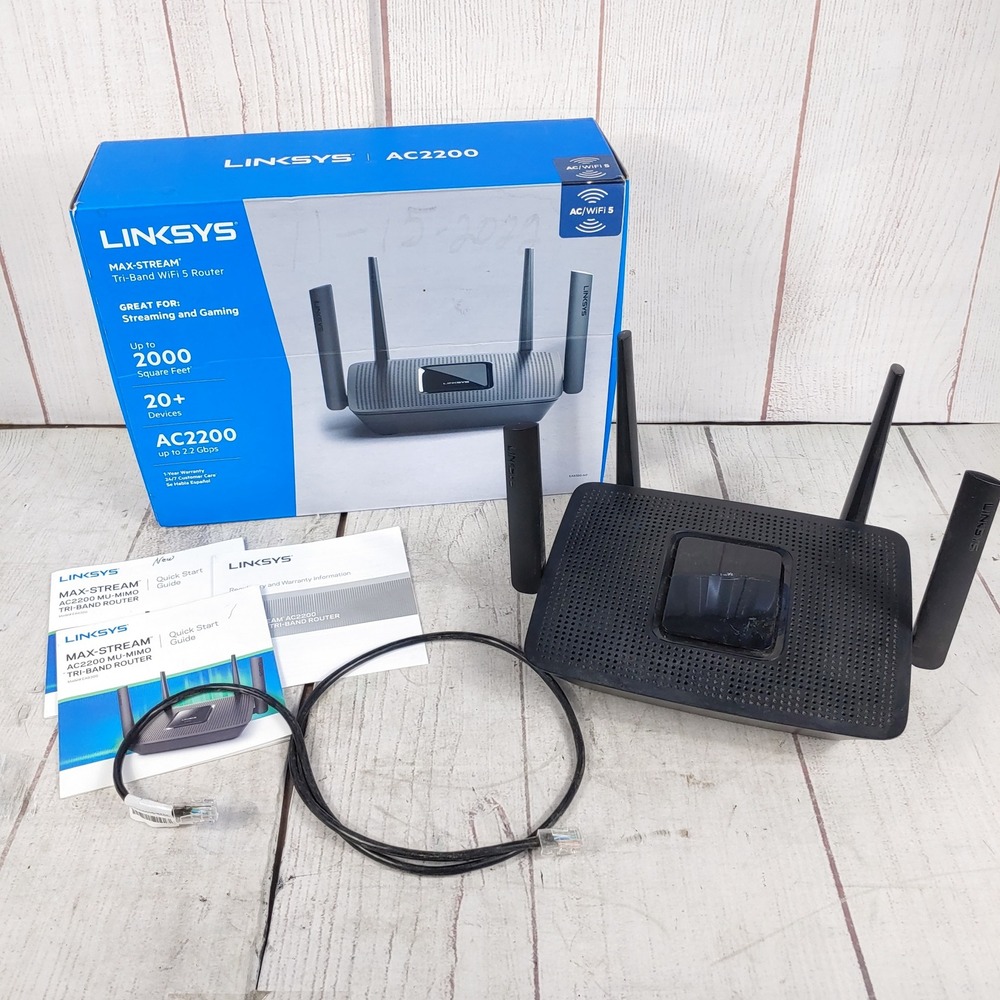 TESTED Linksys MAX-STREAM AC2200 Tri-Band WiFi 5 Router EA8300-NP Box Cables